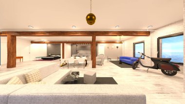 Geniş odanın 3B görüntülemesi