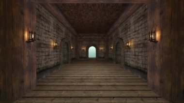 Taş duvar koridorunun 3 boyutlu görüntüsü