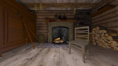 Dağ kulübesinin 3 boyutlu canlandırması