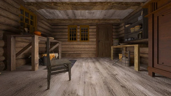 山地小屋的3D渲染 — 图库照片