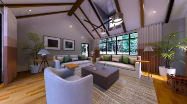 Oturma odasının 3 boyutlu görüntüsü