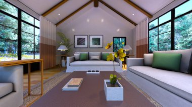 Oturma odasının 3 boyutlu görüntüsü