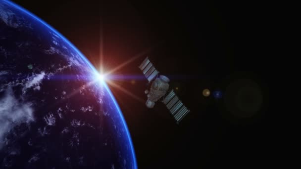 Satellite artificiale e la terra — Video Stock