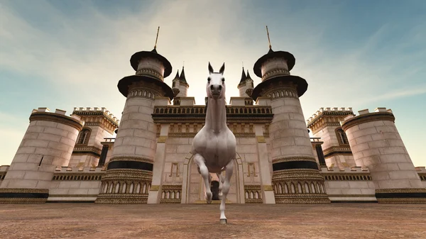 Castle and white horse — Stock Photo, Image