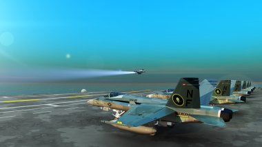 Taşıyıcı ve fighter 3d cg render