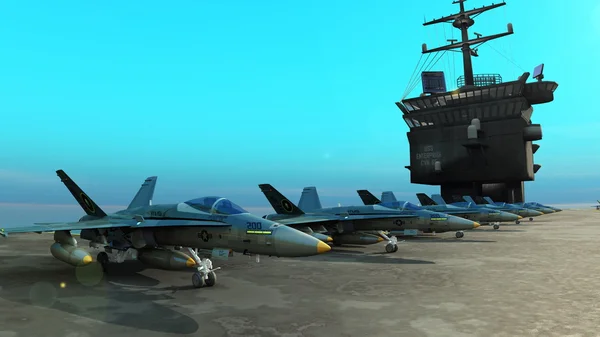 3D CG rendering of carrier and fighter — Stock Photo, Image
