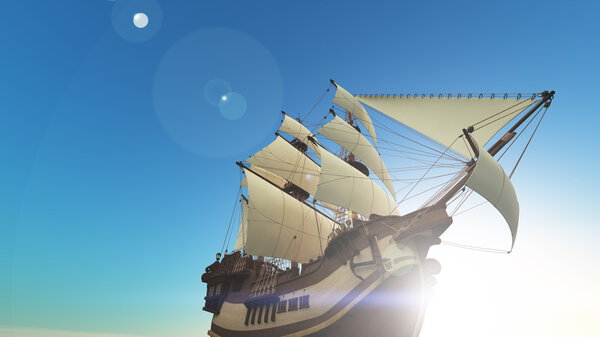 3D CG rendering of a sailing boat