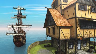 bir yelkenli tekne 3d cg render