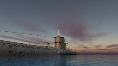 bir denizaltı 3d cg render