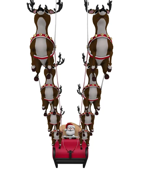 Vykreslování 3D cg Santa Claus a sobů — Stock fotografie