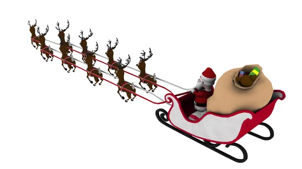 3D CG renderização de Papai Noel e renas — Fotografia de Stock