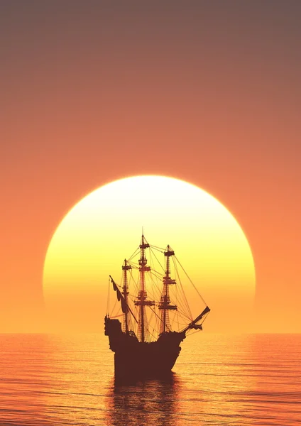 Sun rise och segelbåt — Stockfoto