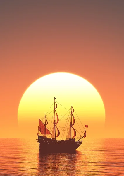 Salida del sol y velero — Foto de Stock