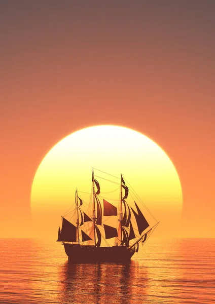 太陽の上昇とセーリング ボート — ストック写真