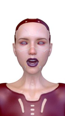 Dişi bir sayborgun yüzünün 3 boyutlu görüntüsü.