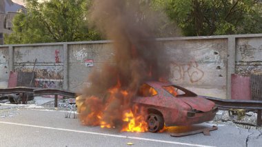 Araç yangınının 3 boyutlu görüntüsü