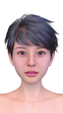 Bir kadının yüzünün 3 boyutlu görüntüsü.