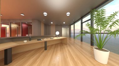 Koridorun 3 boyutlu tasarımı. Özenle tasarlanmış ahşap kafes.