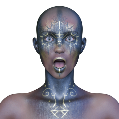 Bir kadının yüzünün 3 boyutlu görüntüsü.