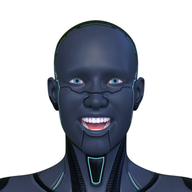 Bir erkek sayborgun yüzünün 3 boyutlu görüntüsü.