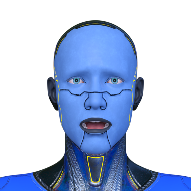 Bir erkek sayborgun yüzünün 3 boyutlu görüntüsü.