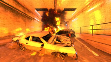 Araç yangınının 3 boyutlu görüntüsü