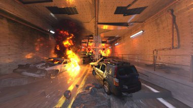 Araç yangınının 3 boyutlu görüntüsü