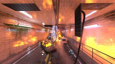 Araç yangınının 3 boyutlu görüntüsü