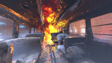 Araç yangınının 3 boyutlu görüntüsü