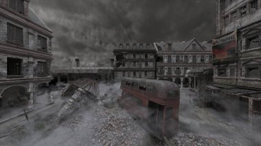 Bulutlu gökyüzünün altında kentsel manzaranın 3D yansıması