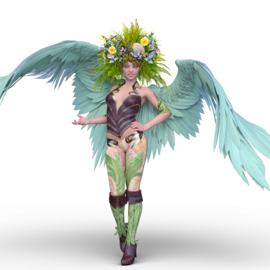 Bir çiçekle taçlandırılmış perinin 3 boyutlu tasviri