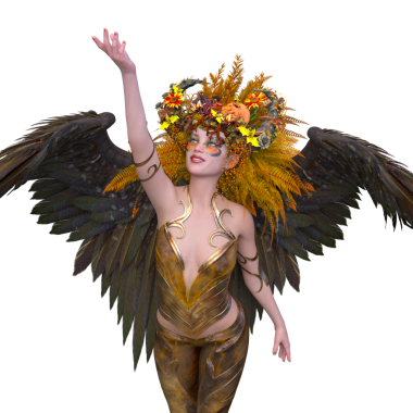 Bir çiçekle taçlandırılmış perinin 3 boyutlu tasviri