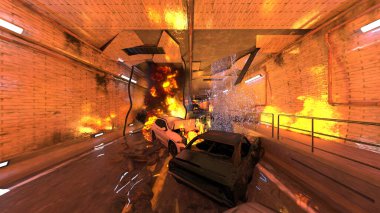 Araç yangınının 3 boyutlu görüntüsü