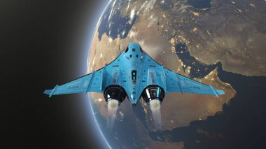 Bir uzay gemisinin ve Dünya 'nın 3 boyutlu canlandırması