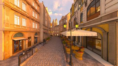 Parke taşlı sokakların 3 boyutlu canlandırması