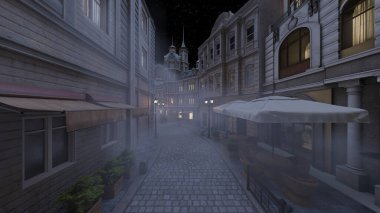 Parke taşlı sokakların 3 boyutlu canlandırması