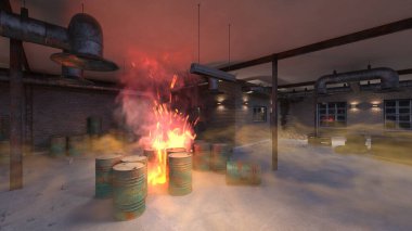 Depo yangınının 3 boyutlu görüntüsü