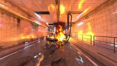 Araç yangınının 3 boyutlu görüntüsü