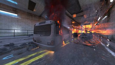 Araç yangınının 3 boyutlu görüntüsü