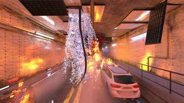 Araç yangınının 3 boyutlu görüntüsü