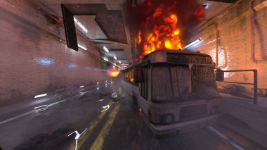 Araç yangınının 3 boyutlu görüntüsü