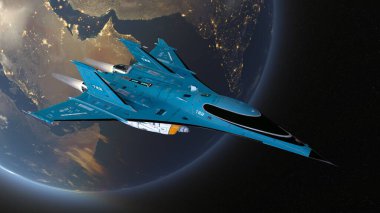 Bir uzay gemisinin ve Dünya 'nın 3 boyutlu canlandırması