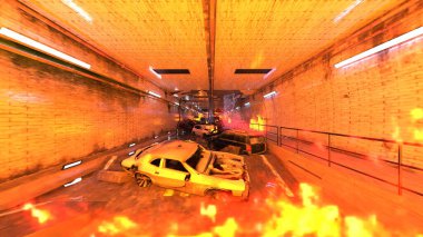 Araç yangınının 3 boyutlu görüntüsü