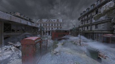 Issız şehir manzarasının 3B canlandırması