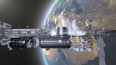 3D rendering of the artificial satellite and the Earth