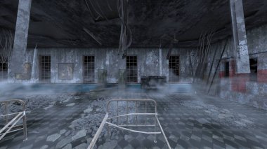 Terk edilmiş hastane odasının 3 boyutlu görüntüsü