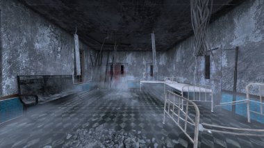 Terk edilmiş hastane odasının 3 boyutlu görüntüsü