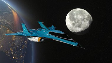 Bir uzay gemisinin ve Dünya 'nın 3 boyutlu canlandırması