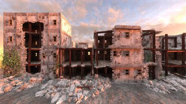 Issız şehir manzarasının 3B canlandırması