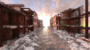 Issız şehir manzarasının 3B canlandırması